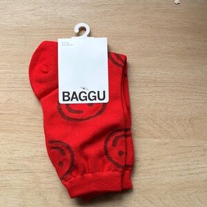 BAGGU Red Socks with Smiley Design